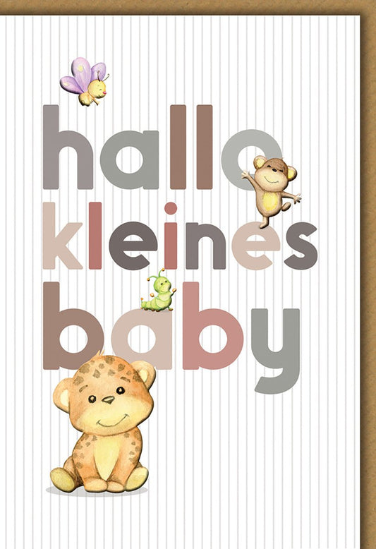 Glückwunschkarte zur Geburt – Niedliche Tiere mit Streifen und sanften Pastellfarben