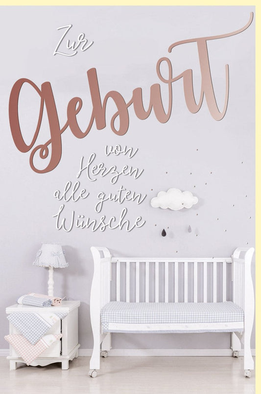 Glückwunschkarte zur Geburt - Stilvolle Babykarte mit Roségoldfolie, Rosa & Weiß, Perfekt für Eltern & Großeltern, Mit niedlichen Spielzeugmotiven