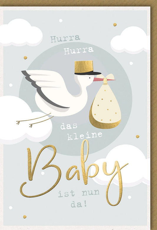 Glückwunschkarte zur Geburt - Storch & Baby, Herzliche Grüße für Neugeborene und Eltern, Perfekt für Babyshower