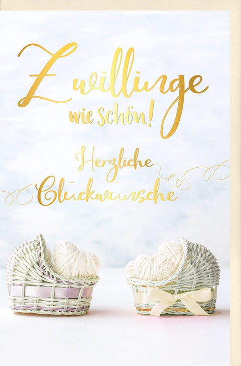 Glückwunschkarte zur Geburt von Zwillingen - Herzliche Grüße für Neugeborene und Geschwisterkinder