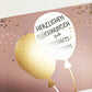 Glückwunschkarte zur Geschäftseröffnung mit goldenen Luftballons und modernem Design hochwertige Doppelkarte für neue Unternehmen