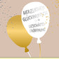 Glückwunschkarte zur Geschäftseröffnung mit goldenen Luftballons und modernem Design hochwertige Doppelkarte für neue Unternehmen
