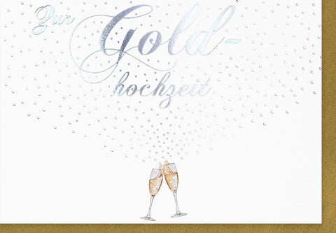 Glückwunschkarte zur Goldenen Hochzeit - Elegantes Sektgläser Design mit Glitzerprägung für 50 Jahre Ehefeier