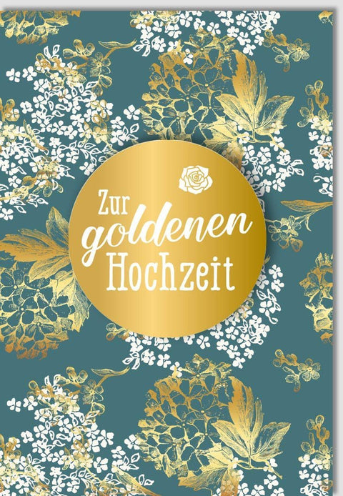Glückwunschkarte zur Goldenen Hochzeit mit eleganten Blättern und goldenen Akzenten - Luxuriöse Jubiläumsgrußkarte für Paare
