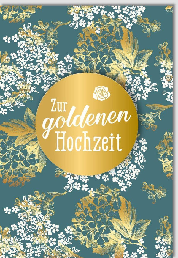 Glückwunschkarte zur Goldenen Hochzeit mit eleganten Blättern und goldenen Akzenten - Luxuriöse Jubiläumsgrußkarte für Paare