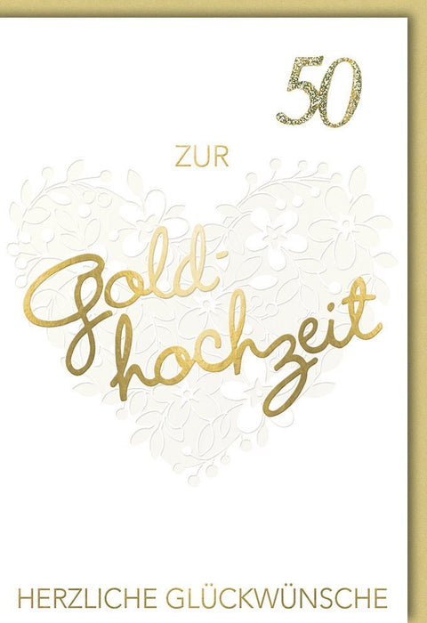 Glückwunschkarte zur Goldenen Hochzeit - Stilvolle Karte zum 50. Jubiläum mit Herzmotiv, Anniversary Feier
