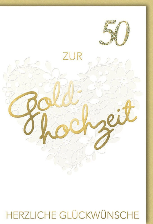 Glückwunschkarte zur Goldenen Hochzeit - Stilvolle Karte zum 50. Jubiläum mit Herzmotiv, Anniversary Feier