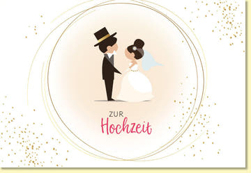 Glückwunschkarte zur Hochzeit mit Brautpaar Motiv edle Doppelkarte stilvolle Hochzeitskarte mit Goldakzenten für persönliche Wünsche