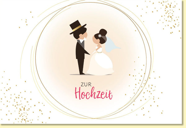 Glückwunschkarte zur Hochzeit mit Brautpaar Motiv edle Doppelkarte stilvolle Hochzeitskarte mit Goldakzenten für persönliche Wünsche