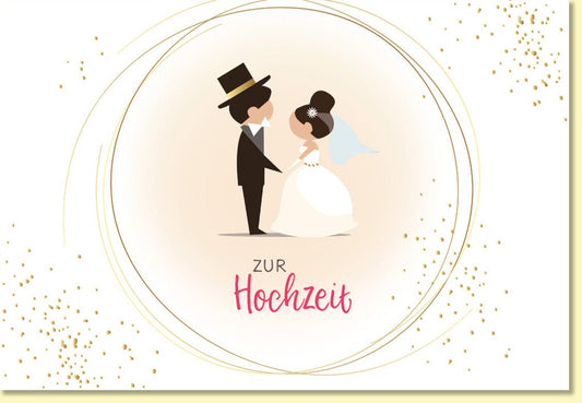 Glückwunschkarte zur Hochzeit mit Brautpaar Motiv edle Doppelkarte stilvolle Hochzeitskarte mit Goldakzenten für persönliche Wünsche