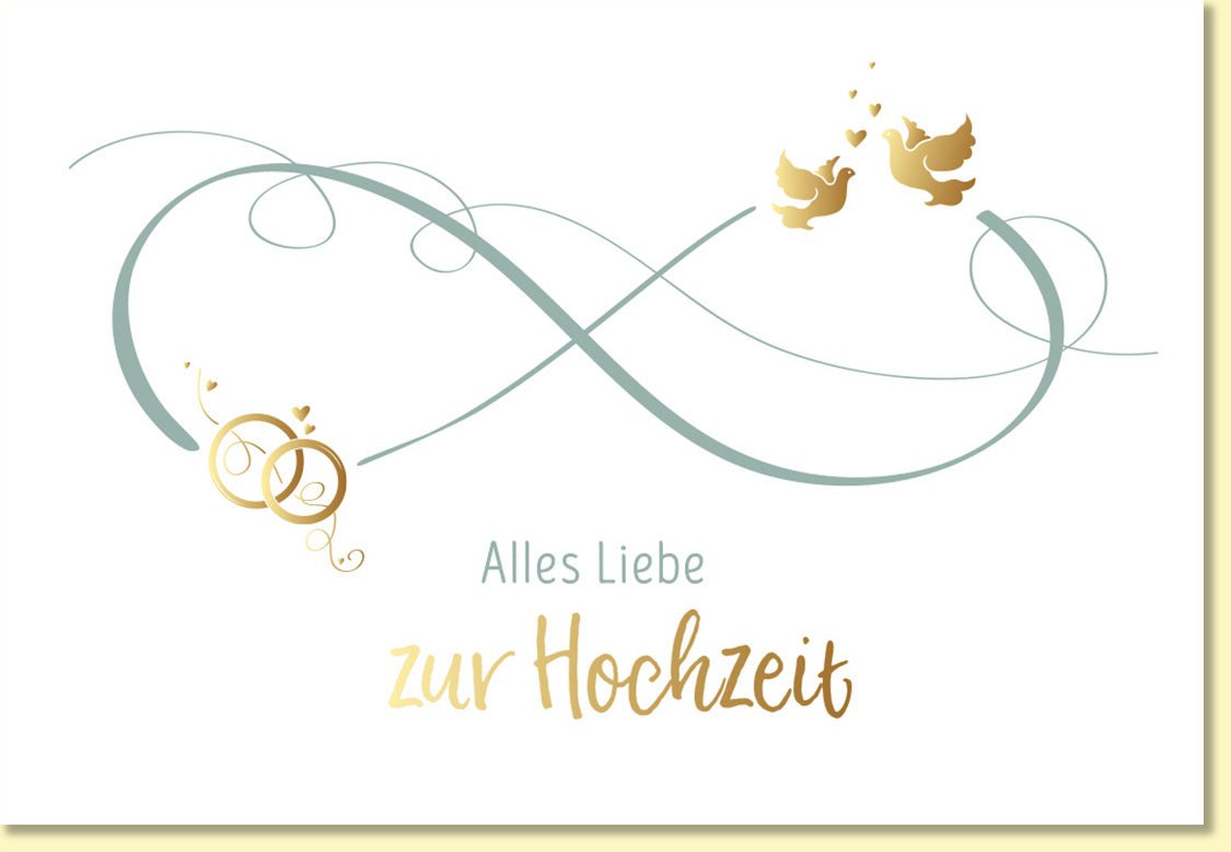 Glückwunschkarte zur Hochzeit mit goldenen Ringen und Tauben edles Design Doppelkarte für Hochzeitsglückwünsche stilvolle Hochzeitskarte