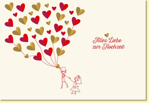 Glückwunschkarte zur Hochzeit mit Herzballons und Brautpaar liebevoll gestaltete Hochzeitskarte für romantische Glückwünsche zur Trauung