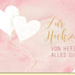 Glückwunschkarte zur Hochzeit mit Herzen und Ballons auf rosa Aquarell Hintergrund edle Doppelkarte für Hochzeitsglückwünsche