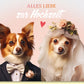 Glückwunschkarte zur Hochzeit mit Hunden im Brautpaar - Look romantische Doppelkarte mit Herz und Blumen für besondere Hochzeitsgrüße