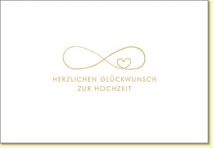 Glückwunschkarte zur Hochzeit mit Infinity-Symbol und Herz in Goldprägung edle Doppelkarte für Hochzeitsglückwünsche