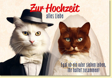 Glückwunschkarte zur Hochzeit mit Katzen Brautpaar liebevoller Spruch witzige Hochzeitskarte für Katzenfreunde originelle Doppelkarte