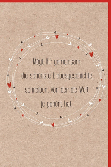 Glückwunschkarte zur Hochzeit mit romantischem Spruch und Herzmotiv auf Kraftpapier edle Hochzeitskarte für verliebte Paare