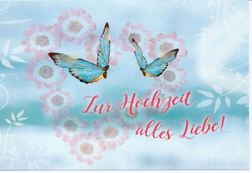Glückwunschkarte zur Hochzeit mit Schmetterlingen und Blumenherz zartes Design Hochzeitskarte für liebevolle Wünsche