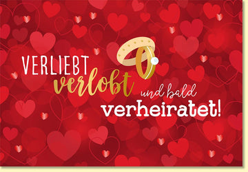 Glückwunschkarte zur Hochzeit verliebt verlobt bald verheiratet Doppelkarte mit Herzen und Ring modernes Design Hochzeitskarte