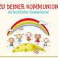 Glückwunschkarte zur Kommunion mit Regenbogen und fröhlichen Kindern liebevolle Doppelkarte für Mädchen und Jungen zur Erstkommunion
