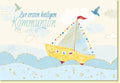 Glückwunschkarte zur Kommunion mit Segelboot und christlichen Symbolen liebevoll gestaltet für Mädchen und Jungen hochwertige Doppelkarte