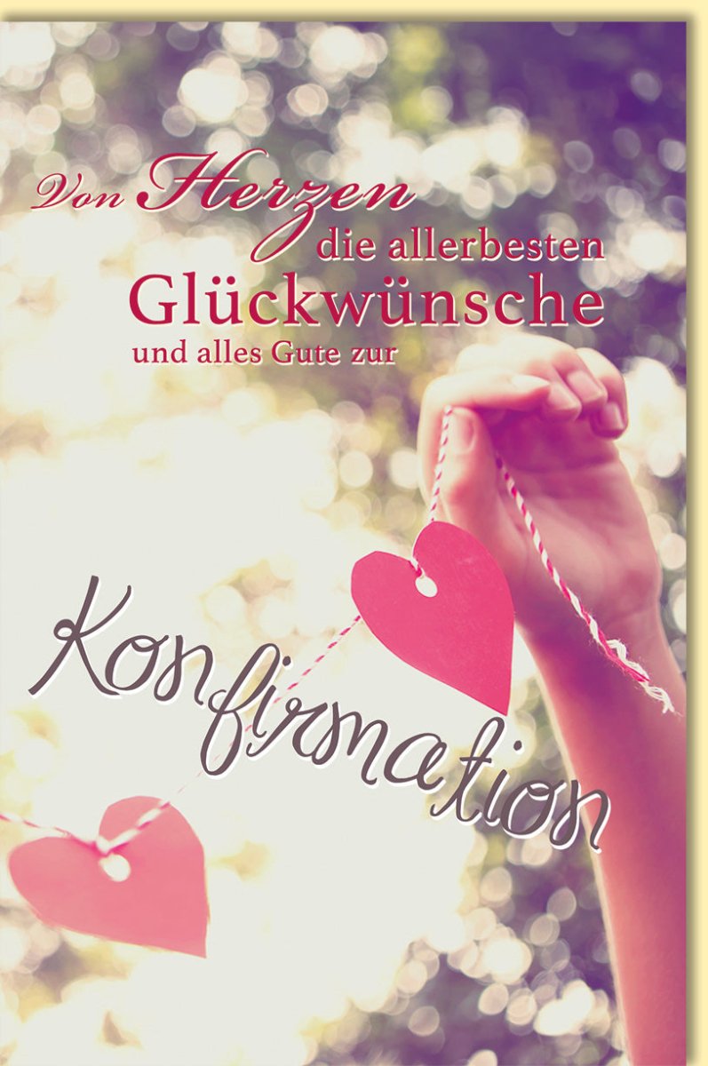 Glückwunschkarte zur Konfirmation mit Herzen und liebevoller Botschaft – stilvolle Doppelkarte für persönliche Glückwünsche