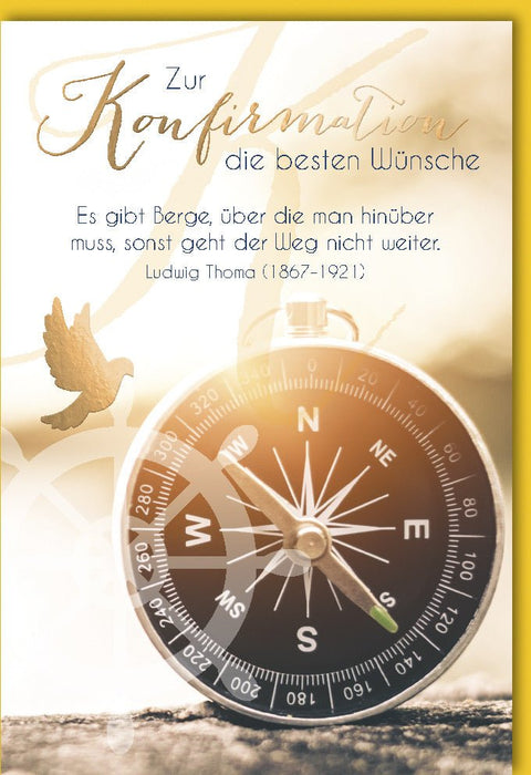 Glückwunschkarte zur Konfirmation mit Kompass Motiv und inspirierendem Zitat von Ludwig Thoma edles Design für Jungen und Mädchen