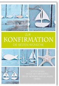 Glückwunschkarte zur Konfirmation mit maritimen Motiven Segelboot Fisch Stern Gottes Segen moderne Doppelkarte blau grün
