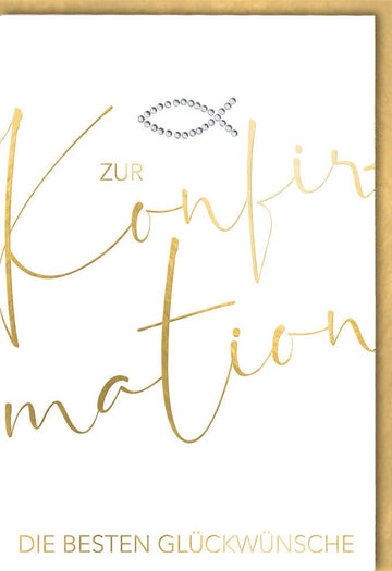 Glückwunschkarte zur Konfirmation - Stilvolles Design mit Goldfolienprägung auf Naturkarton, ideal für kirchliche Feierlichkeiten und Segenswünsche.