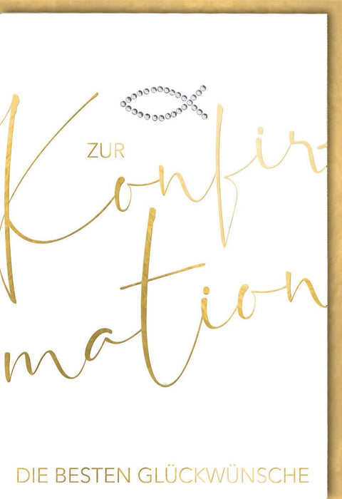 Glückwunschkarte zur Konfirmation - Stilvolles Design mit Goldfolienprägung auf Naturkarton, ideal für kirchliche Feierlichkeiten und Segenswünsche.