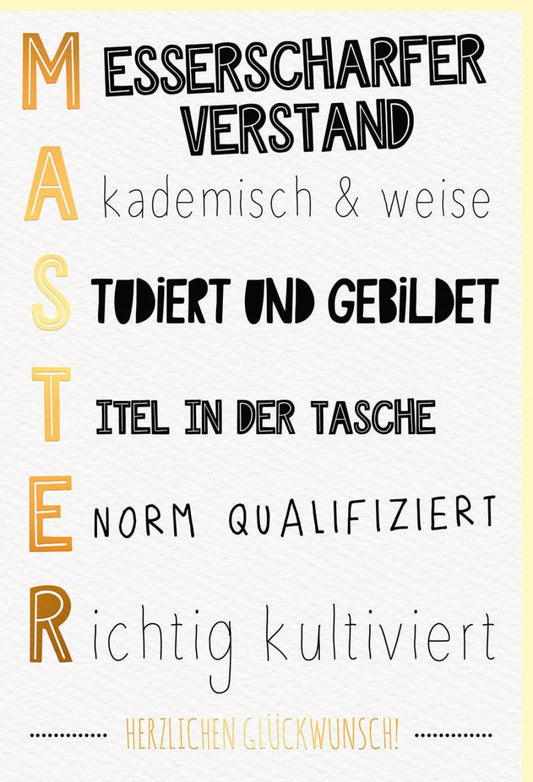 Glückwunschkarte zur Masterprüfung - Elegante Gratulationskarte mit Goldfolie auf Naturkarton, Perfekt für Absolventen, Gelb