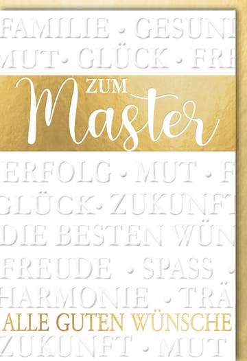 Glückwunschkarte zur Masterprüfung - Gratulation & Erfolg für den akademischen Abschluss, Wünsche für Karriere und Zukunft