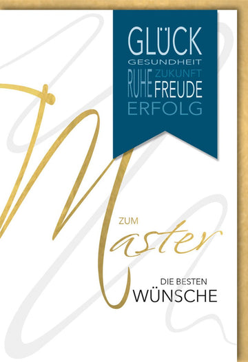Glückwunschkarte zur Masterprüfung - Stilvolles Gold - Blau Design für Erfolg und Zukunft