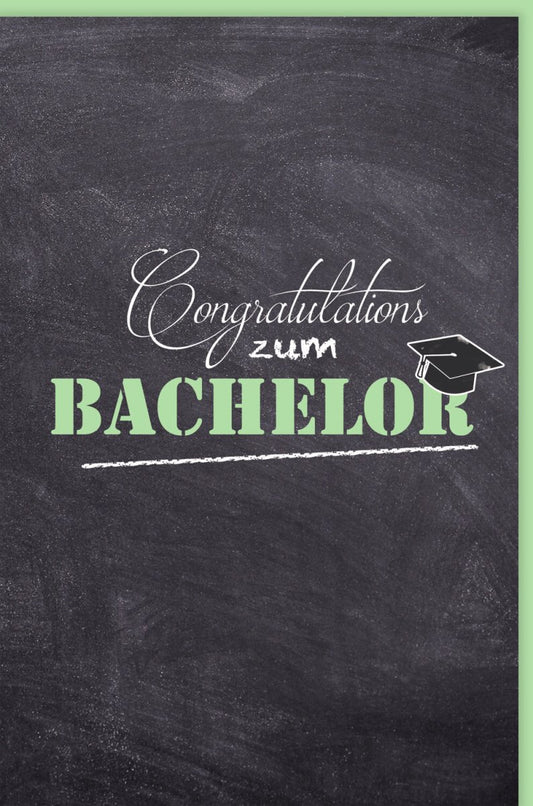 Glückwunschkarte zur Prüfung - Herzliche Gratulation zum Bachelorabschluss mit stilvollem Tafeldesign und akademischem Flair