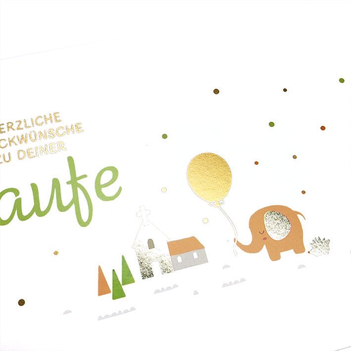 Glückwunschkarte zur Taufe mit Elefant und Luftballon liebevolles Motiv Kirche modernes Design Taufkarte für Mädchen und Jungen