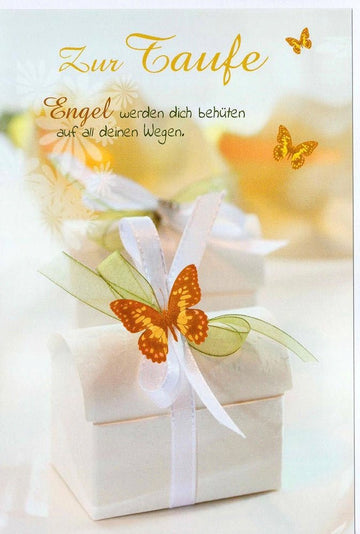 Glückwunschkarte zur Taufe mit Schmetterlingen und Geschenkbox Engel werden dich behüten liebevolle Taufkarte für Mädchen und Jungen