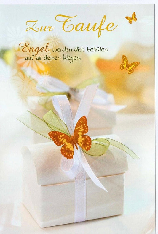 Glückwunschkarte zur Taufe mit Schmetterlingen und Geschenkbox Engel werden dich behüten liebevolle Taufkarte für Mädchen und Jungen