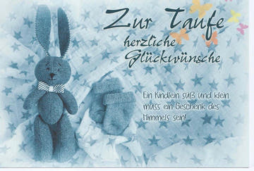 Glückwunschkarte zur Taufe mit Stoffhase und Babysöckchen liebevolle Glückwünsche zartes Design für Jungen und Mädchen