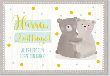Glückwunschkarte zur Zwillingsgeburt - Pastell Gelb Design für doppeltes Babyglück