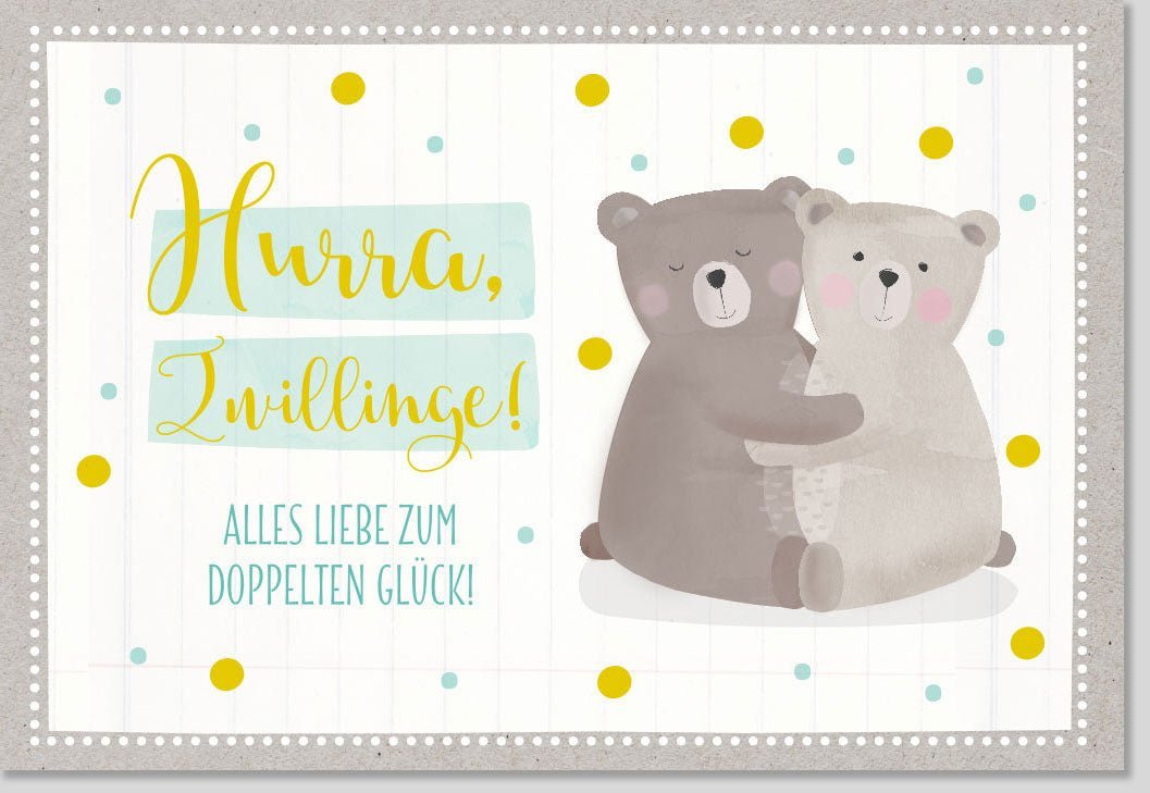 Glückwunschkarte zur Zwillingsgeburt - Pastell Gelb Design für doppeltes Babyglück