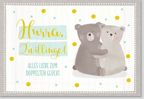 Glückwunschkarte zur Zwillingsgeburt - Pastell Gelb Design für doppeltes Babyglück