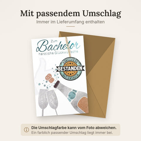 Glückwunschkarte zum Bachelor - Sektflasche Motiv, Akademische Feier zur erfolgreichen Prüfung, Universitätsabschluss Toast