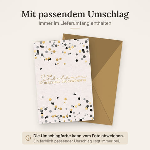 Glückwunschkarte zum Jubiläum edles Design mit goldenen Punkten und Schrift stilvolle Jubiläumskarte für besondere Anlässe