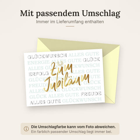 Glückwunschkarte zum Jubiläum mit goldener Schrift und modernen Schriftzügen Alles Gute Erfolg Freude Glück Energie hochwertige Doppelkarte