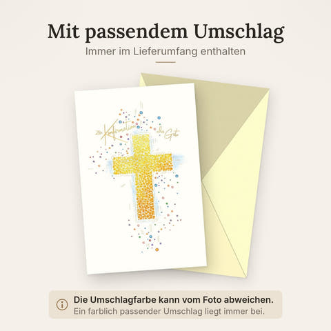 Glückwunschkarte zur Konfirmation mit gelbem Kreuz und bunten Punkten moderne Grußkarte religiös für Jungen und Mädchen