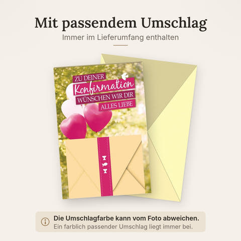 Glückwunschkarte zur Konfirmation mit Herzluftballons und Umschlag Alles Liebe religiöse Doppelkarte für Mädchen feierliche Konfirmationskarte