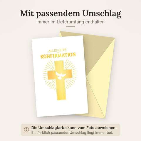 Glückwunschkarte zur Konfirmation mit Kreuz und Taube in Goldprägung edle Doppelkarte religiöse Grußkarte für Jungen und Mädchen