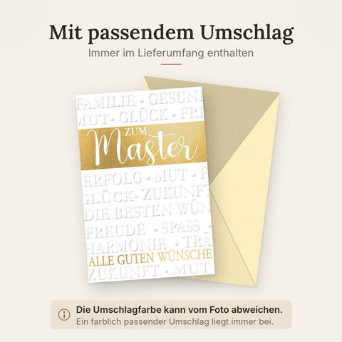 Glückwunschkarte zur Masterprüfung - Gratulation & Erfolg für den akademischen Abschluss, Wünsche für Karriere und Zukunft