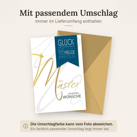 Glückwunschkarte zur Masterprüfung - Stilvolles Gold-Blau Design für Erfolg und Zukunft