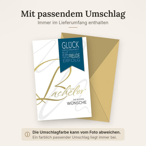 Glückwunschkarte zur Prüfung Bachelor edle Doppelkarte mit Goldprägung moderne Gestaltung beste Wünsche Gesundheit Erfolg